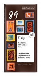 Vivani Edel Bitter Schokolade 89 % Cacao Peru mit Kokosblütenzucker 80g